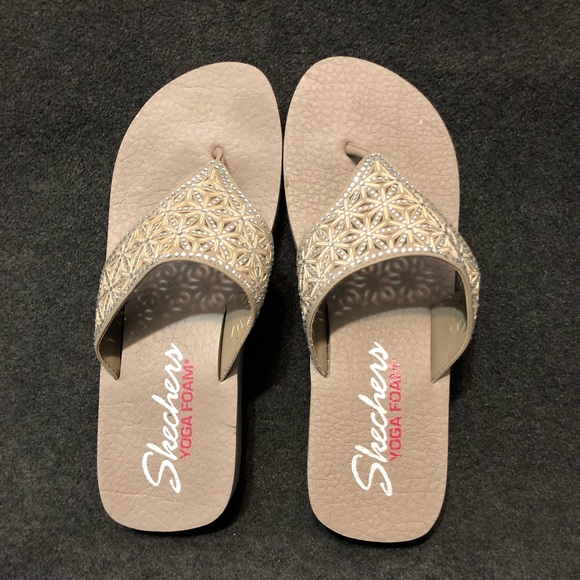 Skechers Shoes Women’s Taupe Cali Vinyasa-Glass Star Platform Flip Flops Size 9 - Picture 5 of 9